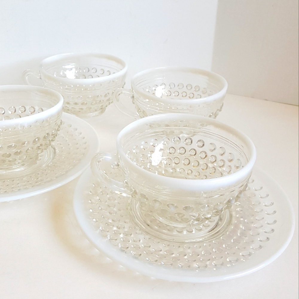 Milk Glass & Hobnail Teacup & Saucers Anthropologie 💕